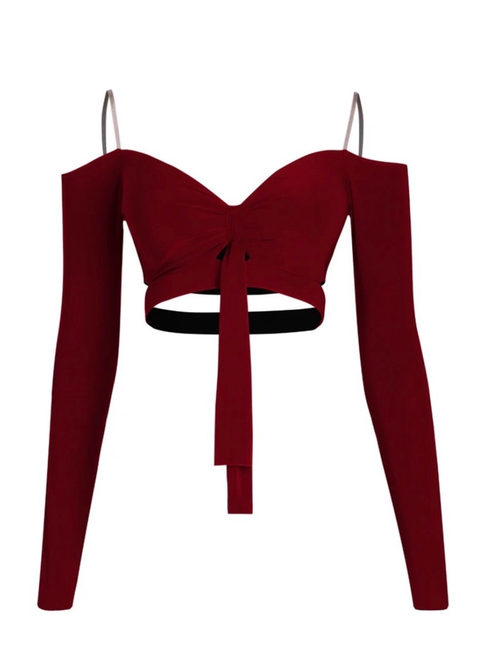 Women’s Burgundy Off-the-Shoulder Tie-Front Crop Top